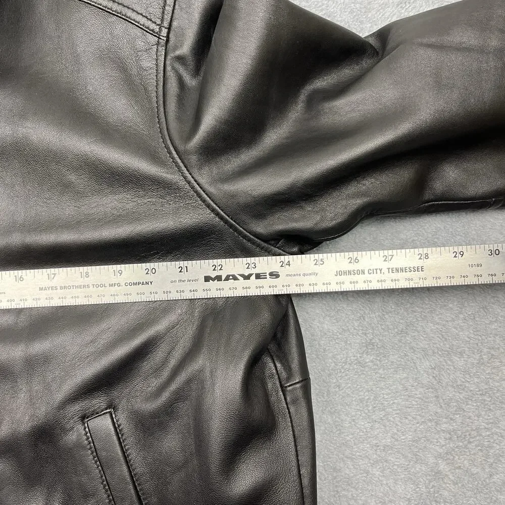 Vintage Men's Tommy Hilfiger Black Leather Bomber Jacket Zip Front Lined XL